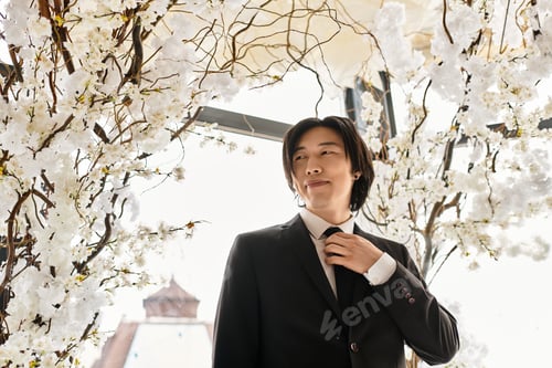 Preview: Charming groom in a refined setting surrounded by beautiful floral decorations