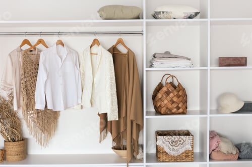Preview: Neat White Closet with Clothing and Accessories