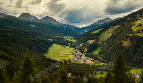 Preview: Landscape view of mountains and village