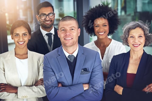 Preview: Portrait of a team of corporates standing together in an office