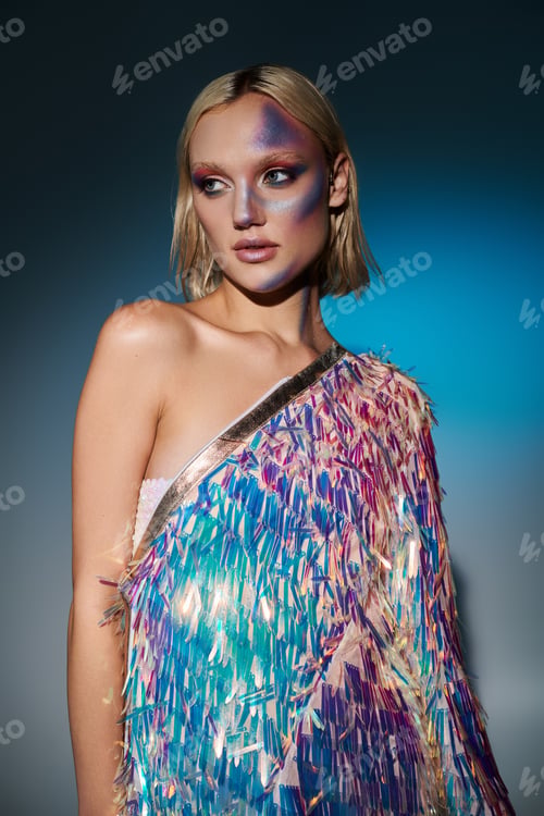 Preview: Vibrant Fashion Statement With Holographic Elements by Stylish Young Woman
