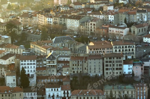 Preview: Aerial view of dense historic center of Thiers town in Puy-de-Dome department