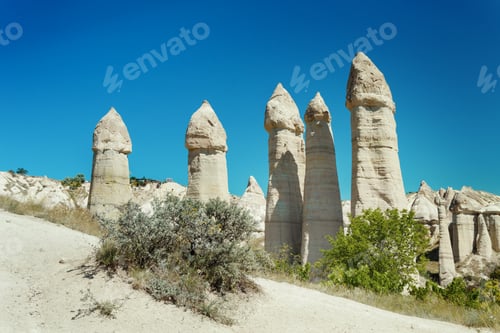 Preview: Unique geological formations in Love Valley in Cappadocia. Popular touristic area in Turkey