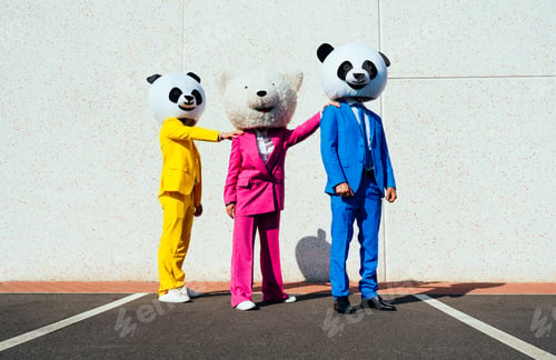 Preview: Storytelling image of a couple wearing giant panda head