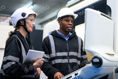 Preview: Engineer mechanician operating and controlling CNC machine