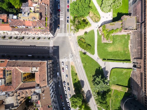 Preview: Aerial photography view of Sforza castello castle in Milan city