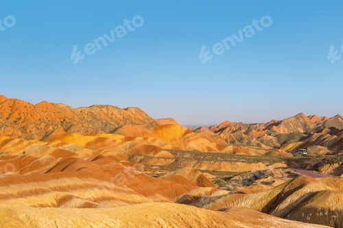 Preview: rainbow hilly landscape at dusk in zhangye