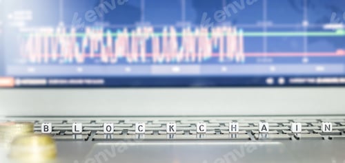 Preview: Blockchain word on laptop