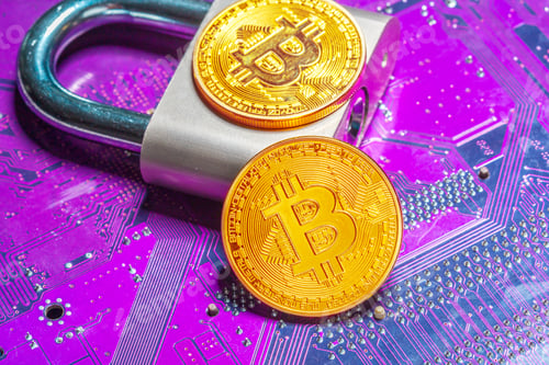 Preview: Gold bitcoin and padlock