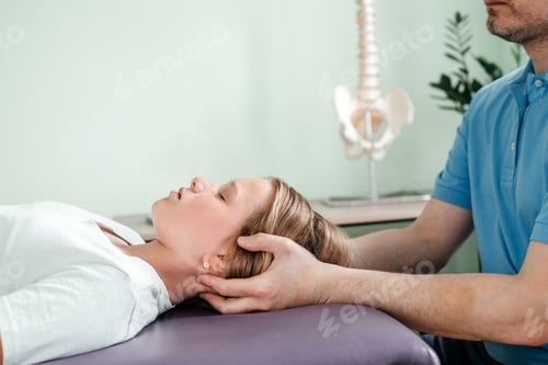 Preview: A girl receiving CST treatment by osteopath practitioner using the gentle hands-on technique