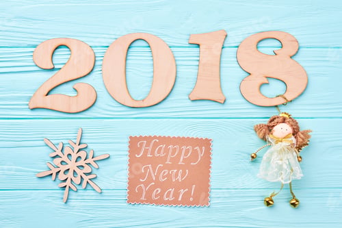Preview: New Year 2018 blue wooden background