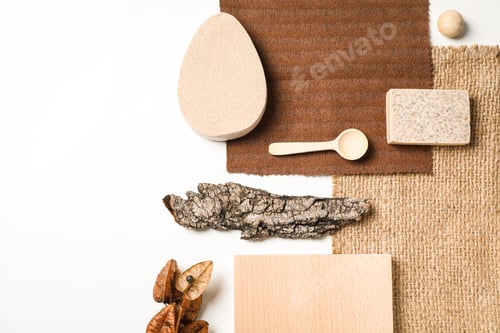 Preview: Flat lay of creative moodboard composition, space for text