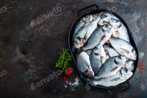 Preview: Fish. Fresh sea bream. Raw dorado fish