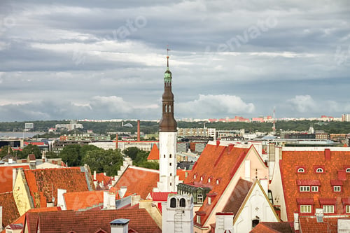 Preview: Roof top view of the old Tallinn streets with medieval houses