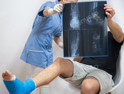 Preview: X-ray of a foot fracture close-up on a consultation with a doctor.