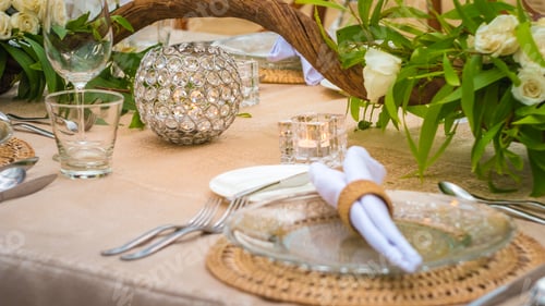 Preview: Close up of Table decoration in the Restaurant on the Beach, Bali