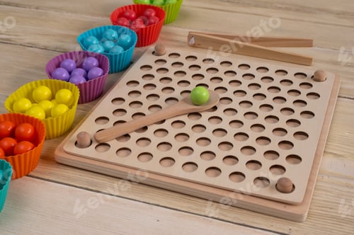 Preview: Colorful Wooden Balls with Sorting Board and Tools