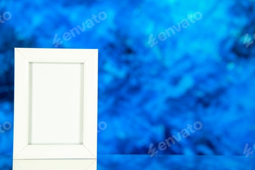 Preview: front view white picture frame on blue background color gift present portrait shoot picture family