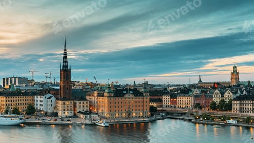 Preview: Stockholm, Sweden. Scenic View Of Stockholm Skyline At Summer Evening. Famous Popular Destination