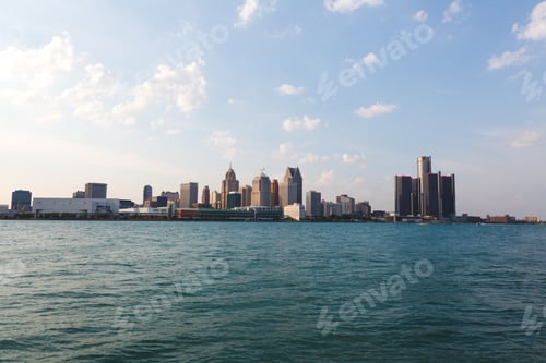 Preview: Detroit skyline across from Windsor Canada beautiful buildings across the water