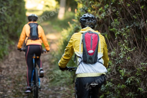 Preview: Biker Couple Cycling In Countryside Forest