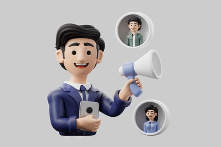 Preview: Man with megaphone and cell phone.