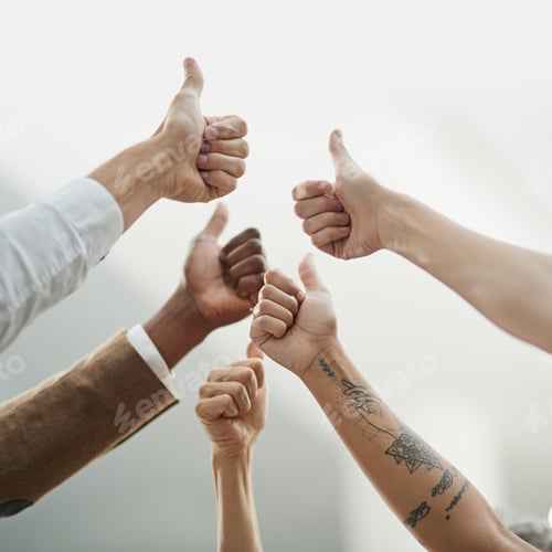 Preview: Cropped shot of a diverse group of unidentifiable businesspeople giving a thumbs up