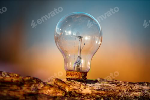 Preview: Light Bulb on Wood with Abstract Background