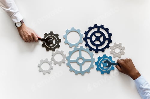 Preview: Hands with support gears isolated on white background