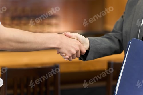 Preview: Businesswomen shaking hands at a restaurant