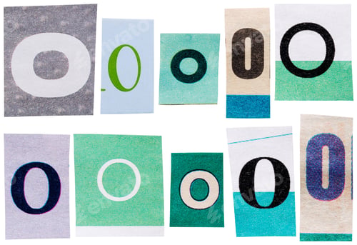 Preview: Letter O cut out from vintage magazine and newspaper, green ransom letter set isolated for collage