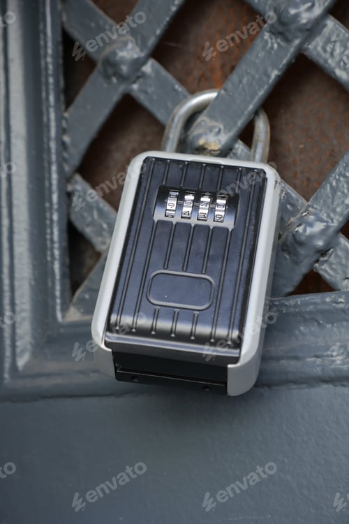 Preview: Combination lock secures access to a metal gate