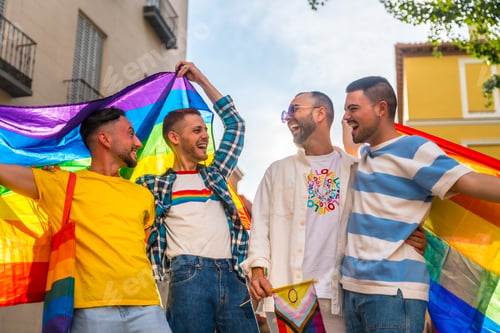 Preview: Lifestyle of homosexual friends having fun at gay pride party in the city, diversity of young people