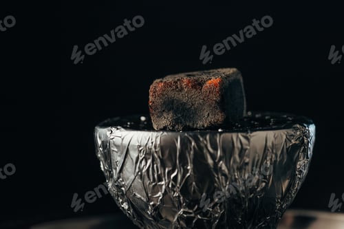 Preview: hookah bowl with hot coal isolated on black