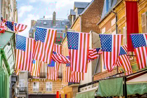 Preview: American flags on the street outdooors