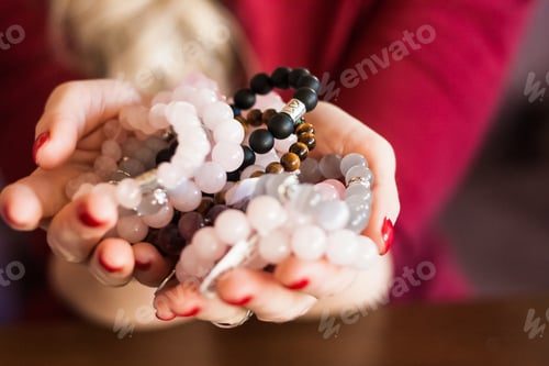Preview: Beads of semiprecious stones. Lots of beads. Sort and select beads.