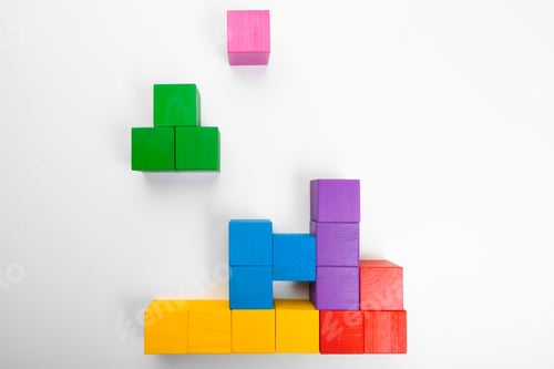 Preview: Colorful wooden building blocks isolated on white background