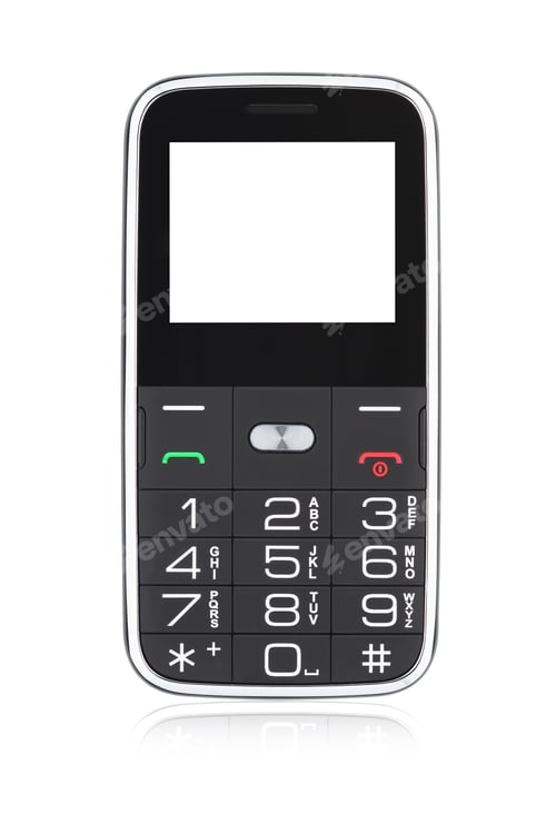 Preview: Cell phone with buttons for seniors isolated on white.
