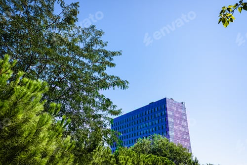 Preview: A business building seen from a relaxing park away from the stress.
