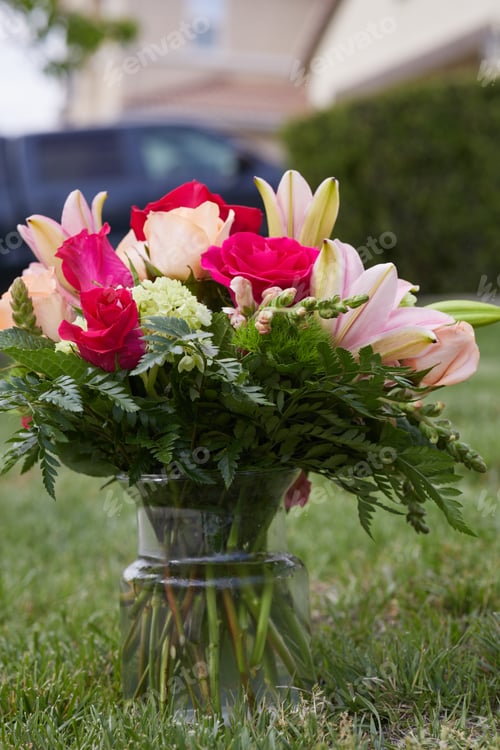 Preview: Vertical photo of bunch of fresh flowers at the Garden
