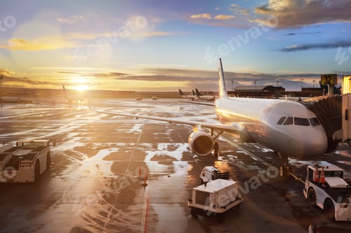 Preview: Airplane at terminal gate in international airport