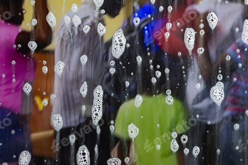 Preview: Background Wet- Raindrop Realistic. Water Splash Shower- Bad Weather. Window- Soap Foam. Rainwater