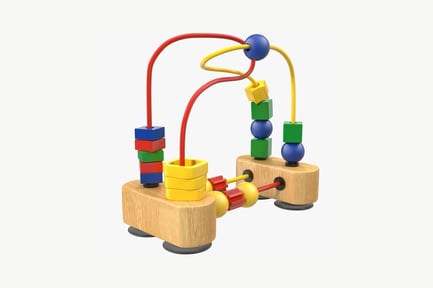 Visualização: Brinquedo de bloco de madeira com miçangas e arame