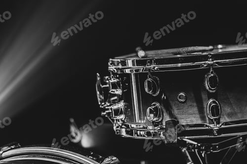 Preview: Snare on a black background, musical instrument, musical concept.