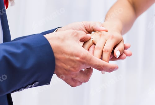 Preview: picture of man putting wedding ring on woman hand