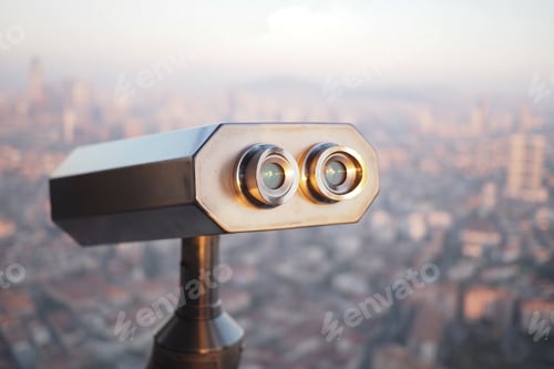 Preview: Viewfinder overlooks city skyline during sunset time