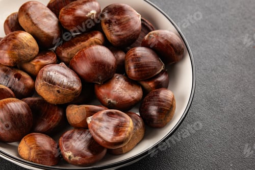 Preview: Edible chestnuts delicious treat tasty snack fresh gourmet food background on table