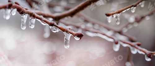 Preview: Iced drops on the tree branches. Winter background, copy space.