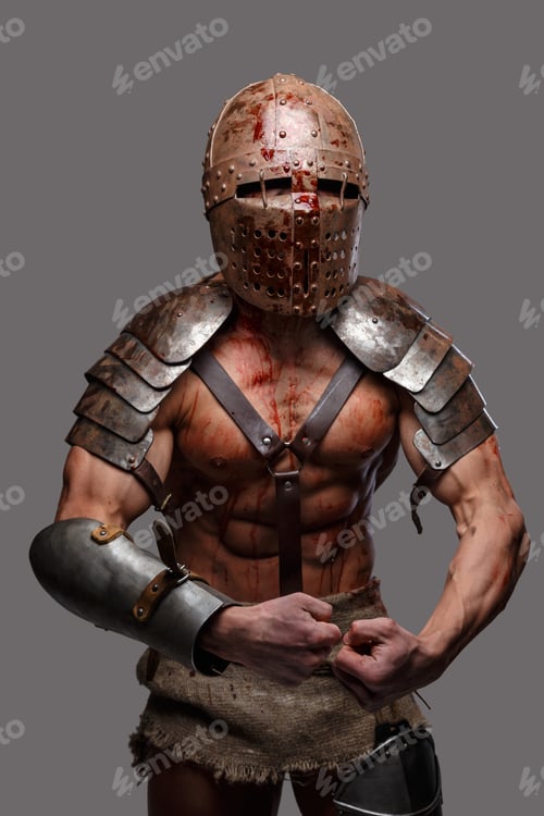 Preview: Wounded gladiator with muscular body in armour