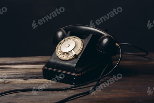 Preview: black retro telephone on the table office old technology call antique